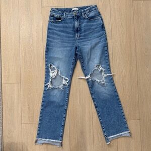 Good American Blue Distressed Straight Leg Jeans